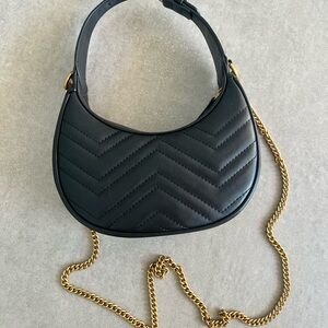 Half Moon Black Quilted Shoulder Bag Designer Inspired